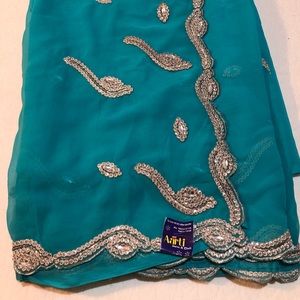 Turquoise Georgette Sari